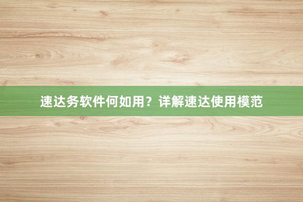 速达务软件何如用?详解速达使用模范